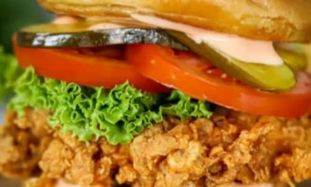 Crispy chicken sandwich with fries from Nour's Cuisine