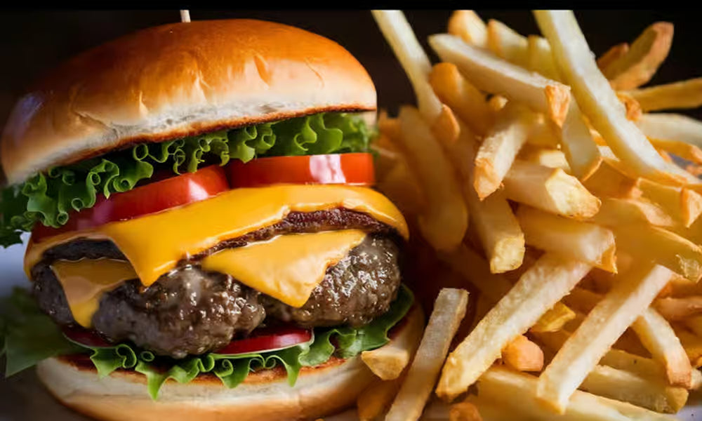 Cheeseburger with fries from Nour's Cuisine