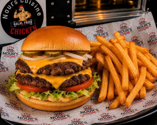 Double Cheeseburger With Fries from Nour's Cuisine