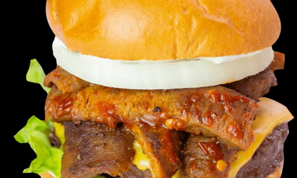 Gyro cheeseburger with fries from Nour's Cuisine